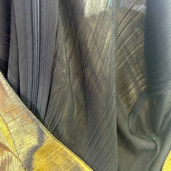 Lulu’s Metallic Gold Party Dress Small Semi Sheer Faux Wrap Night Out - Picture 11 of 14